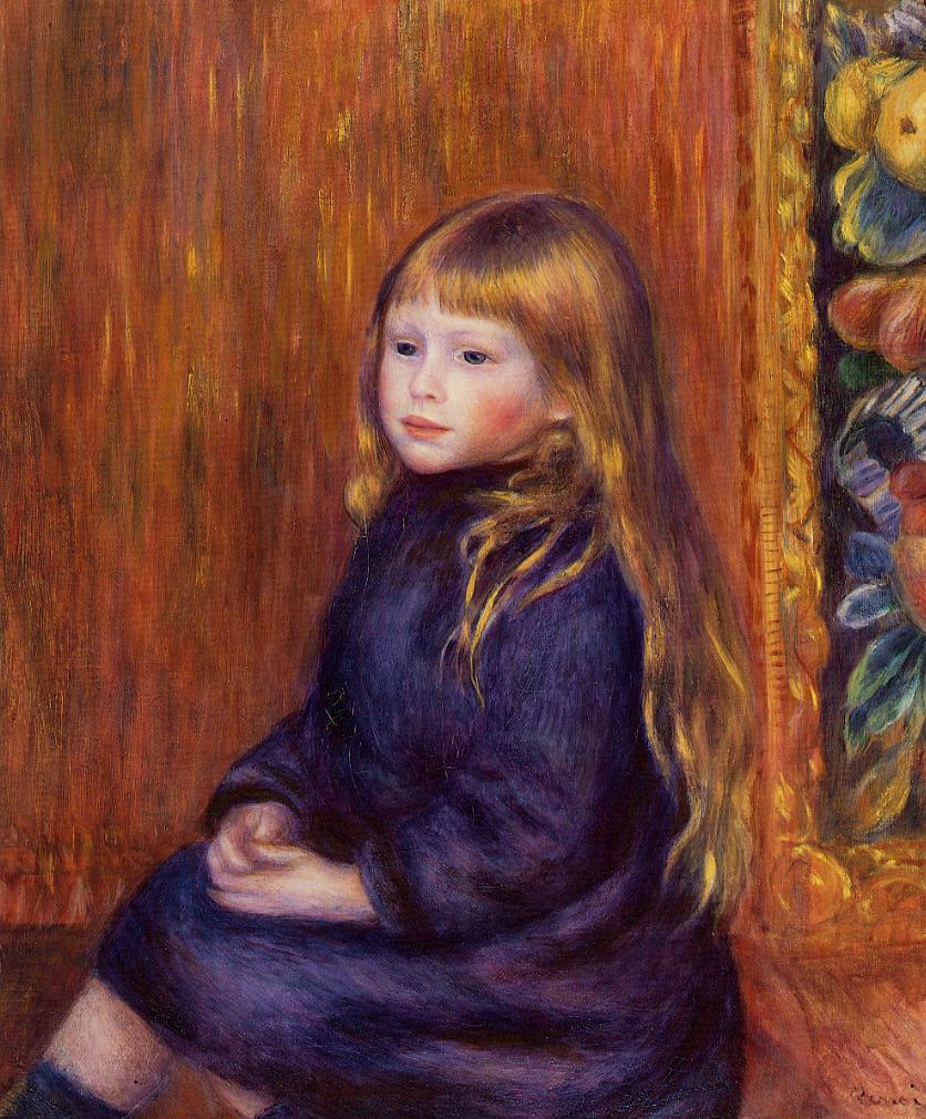 Seated Child in a Blue Dress - Pierre-Auguste Renoir painting on canvas